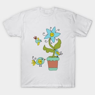 Blumenvögel T-Shirt